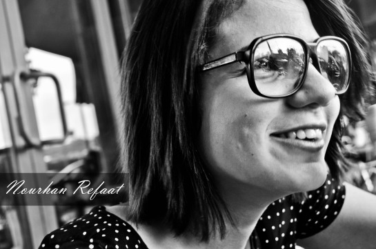 smile portrait photography black and white geeky glasses vintage